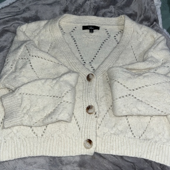 Lulu’s | Straight to the Point Cream Pointelle Knit Cardigan Sweater | small - Picture 10 of 13